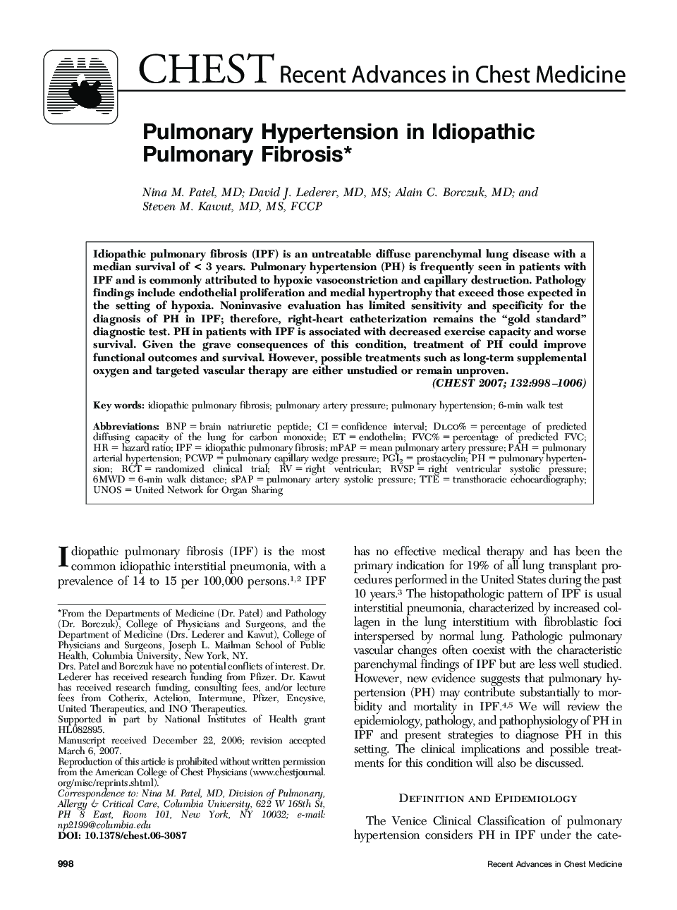 Pulmonary Hypertension in Idiopathic Pulmonary Fibrosis 