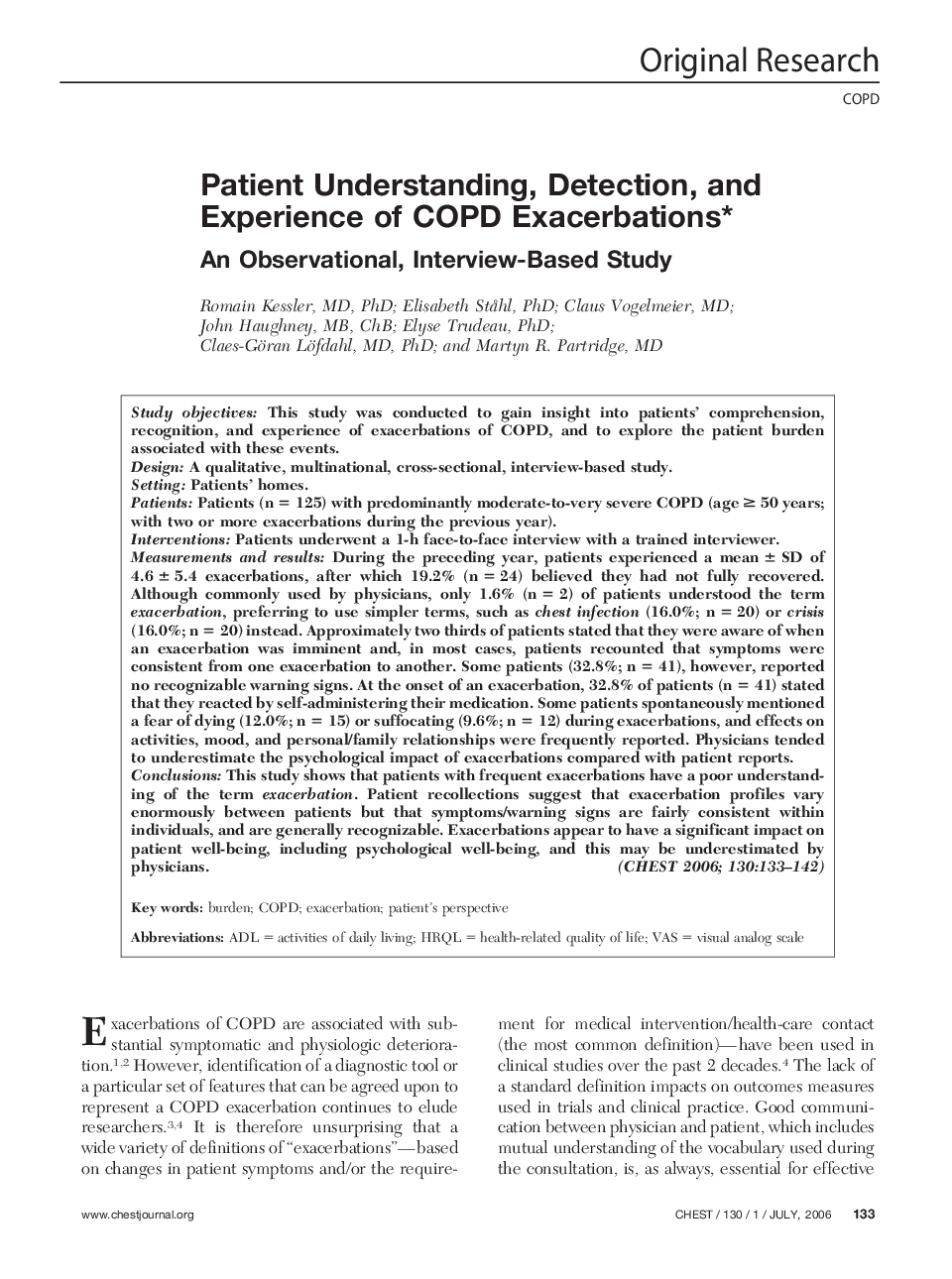 Patient Understanding, Detection, and Experience of COPD Exacerbations : An Observational, Interview-Based Study