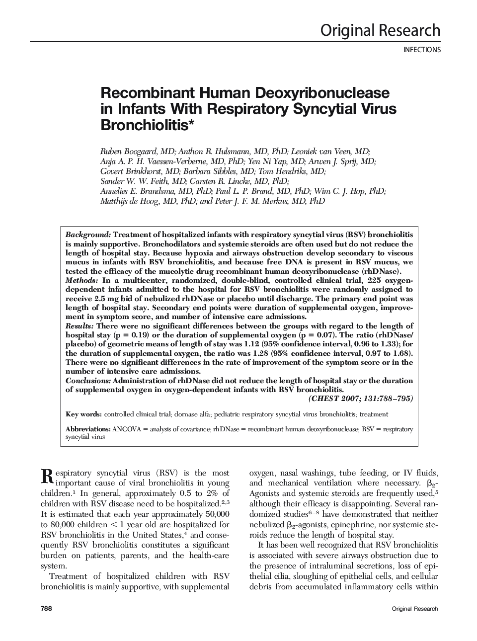 Recombinant Human Deoxyribonuclease in Infants With Respiratory Syncytial Virus Bronchiolitis 