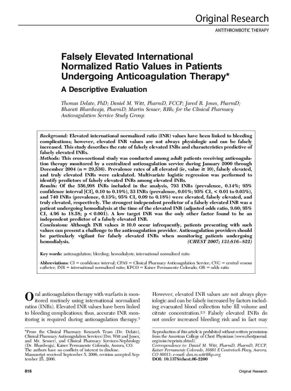 Falsely Elevated International Normalized Ratio Values in Patients Undergoing Anticoagulation Therapy : A Descriptive Evaluation