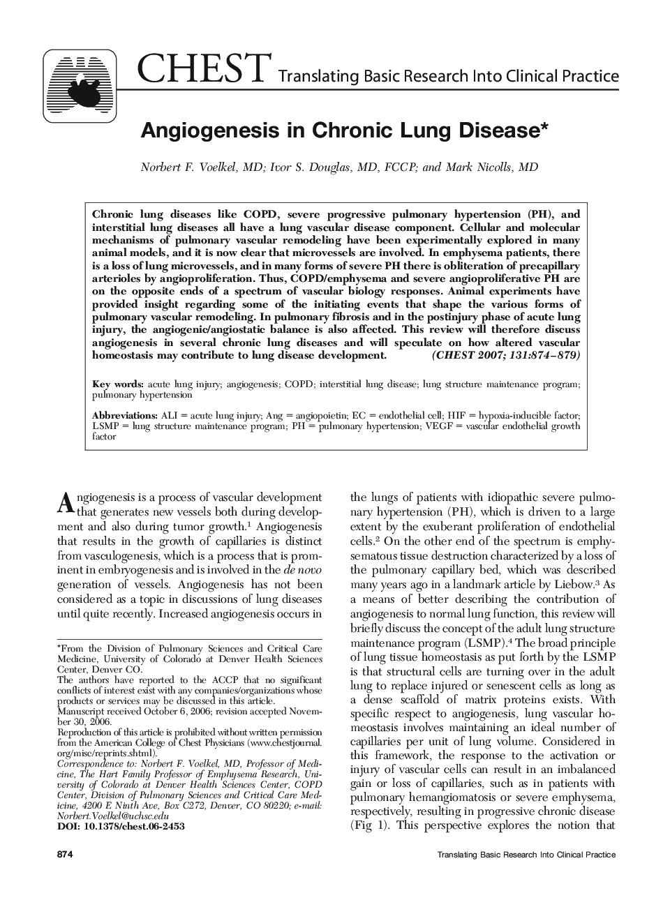 Angiogenesis in Chronic Lung Disease 