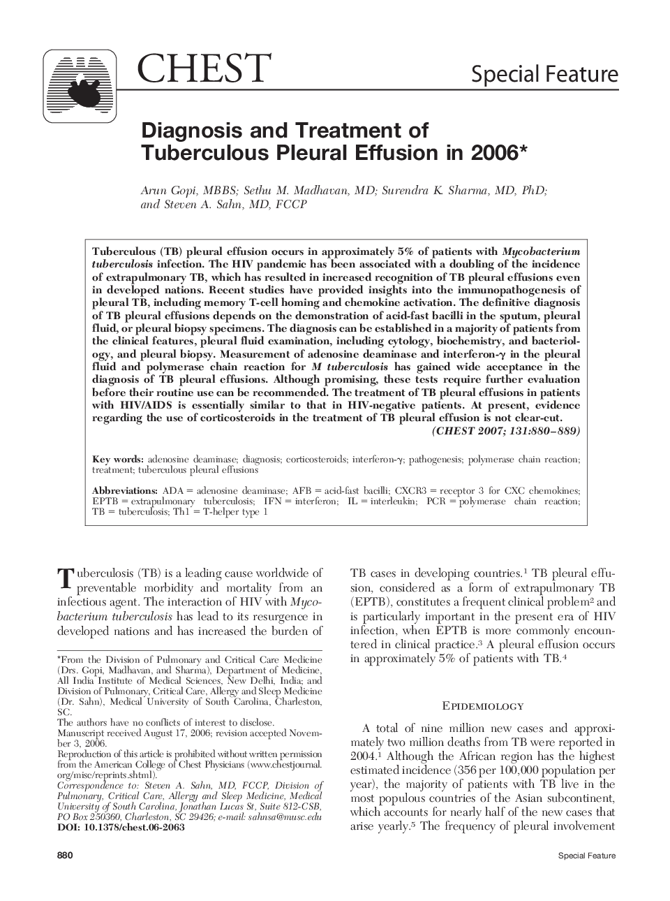 Diagnosis and Treatment of Tuberculous Pleural Effusion in 2006