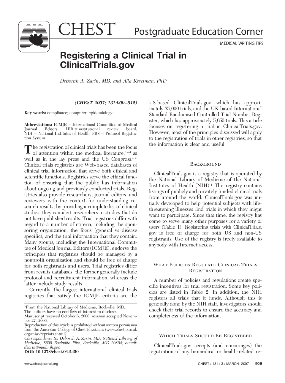 Registering a Clinical Trial in ClinicalTrials.gov