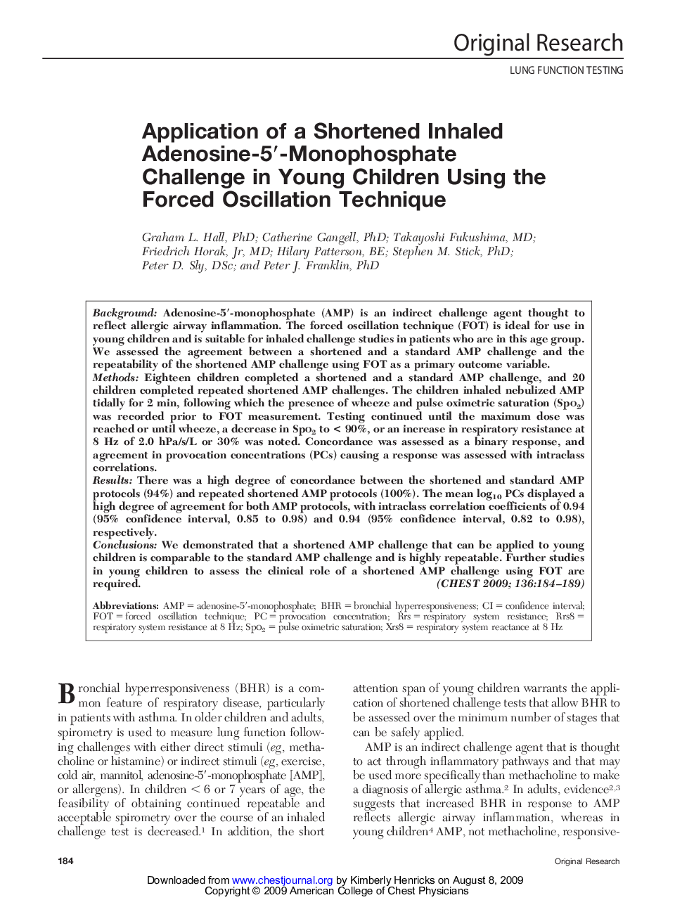 Application of a Shortened Inhaled Adenosine-5′-Monophosphate Challenge in Young Children Using the Forced Oscillation Technique 