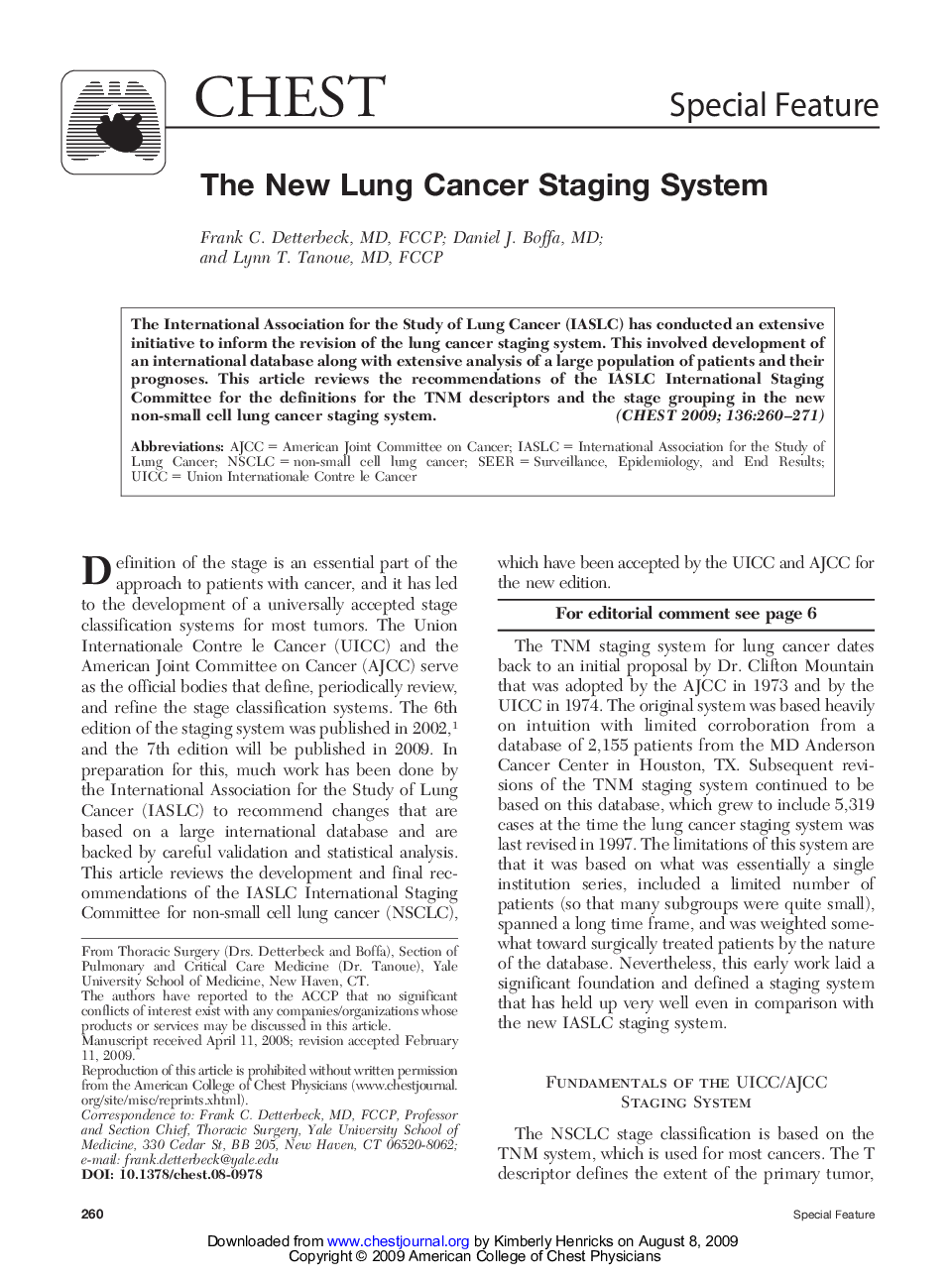 The New Lung Cancer Staging System