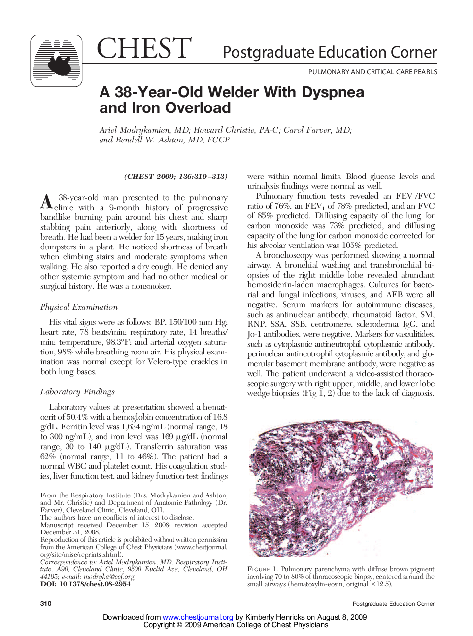 عکس صفحه اول مقاله: A 38-Year-Old Welder With Dyspnea and Iron Overload A 38-Year-Old Welder With Dyspnea and Iron Overload