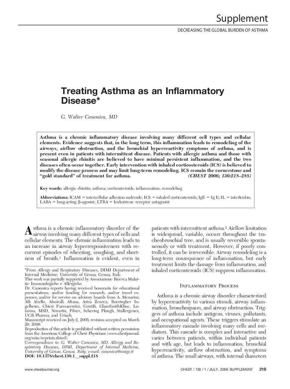 Treating Asthma as an Inflammatory Disease 