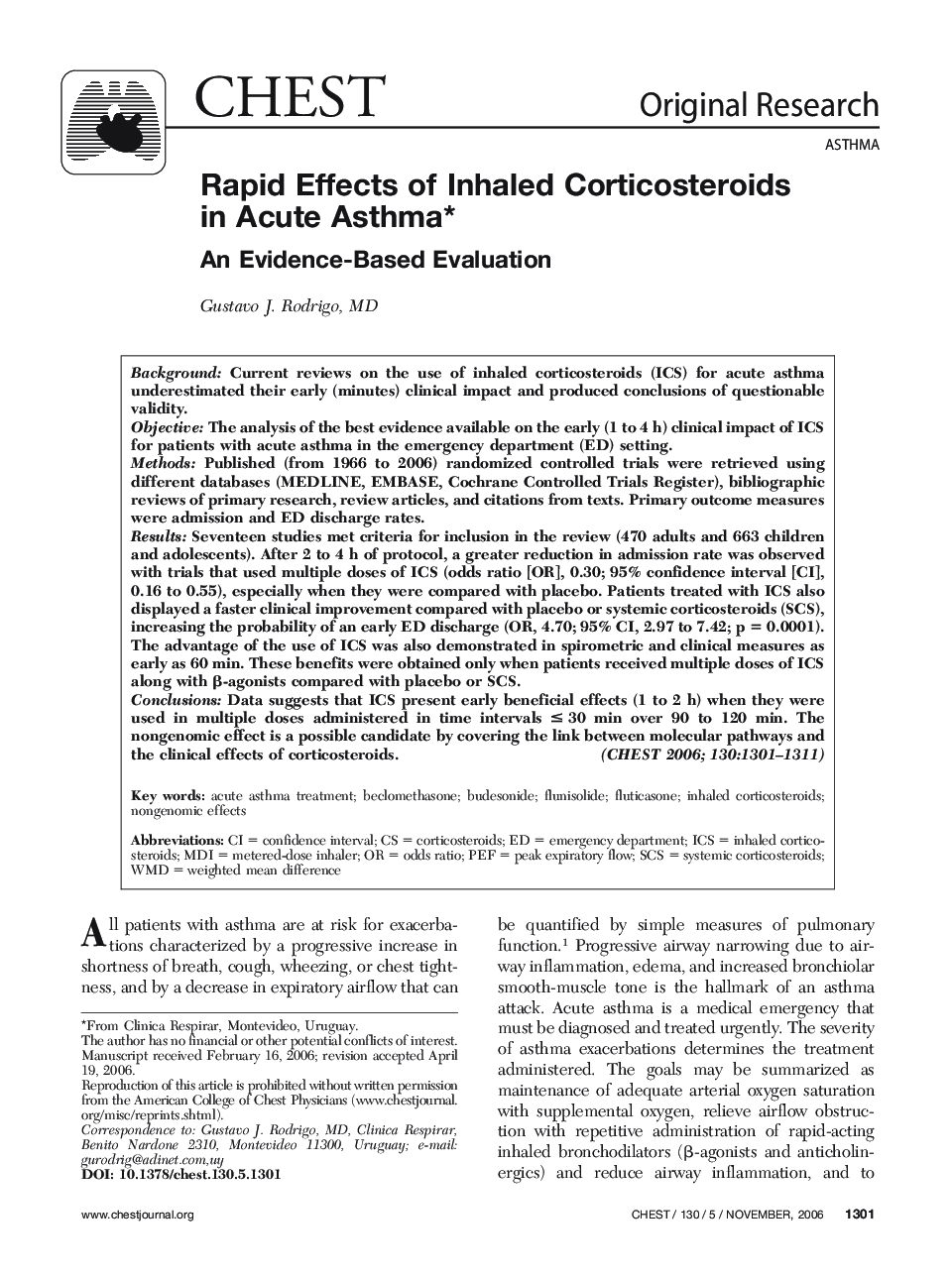 Rapid Effects of Inhaled Corticosteroids in Acute Asthma : An Evidence-Based Evaluation