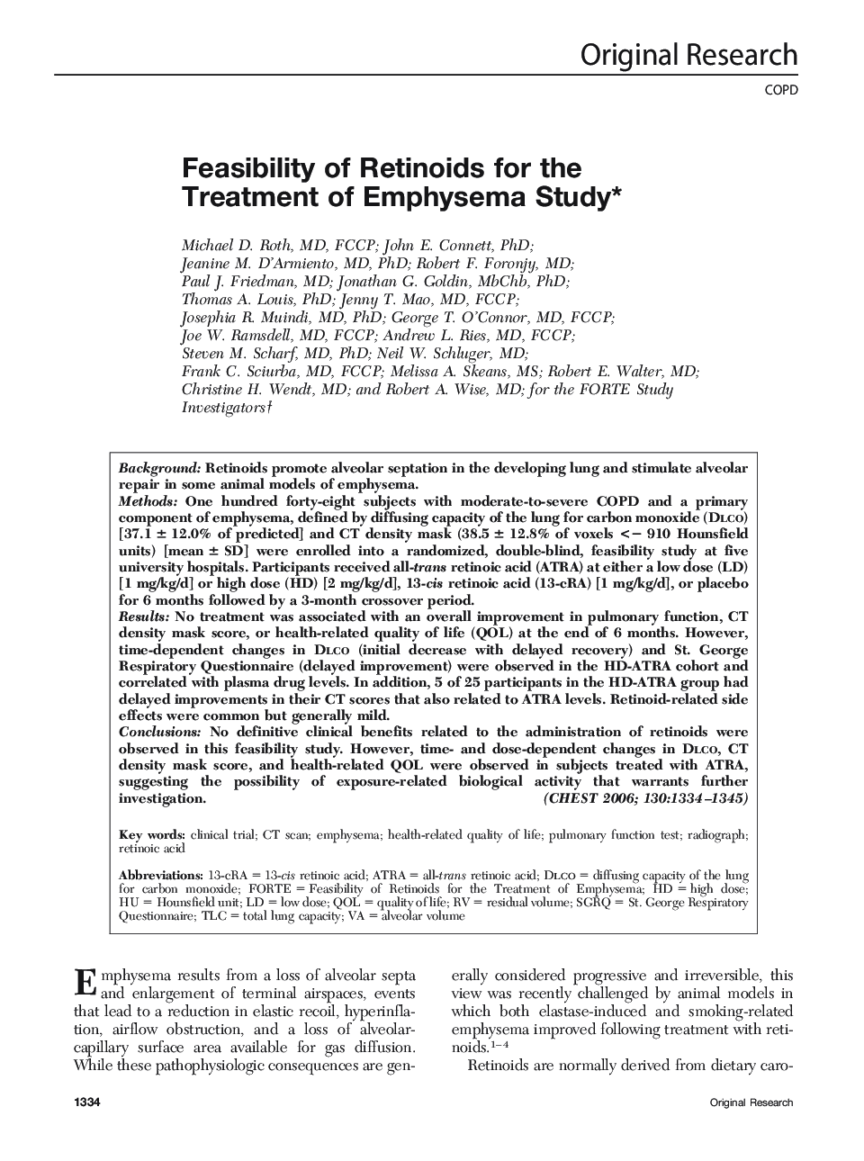 Feasibility of Retinoids for the Treatment of Emphysema Study