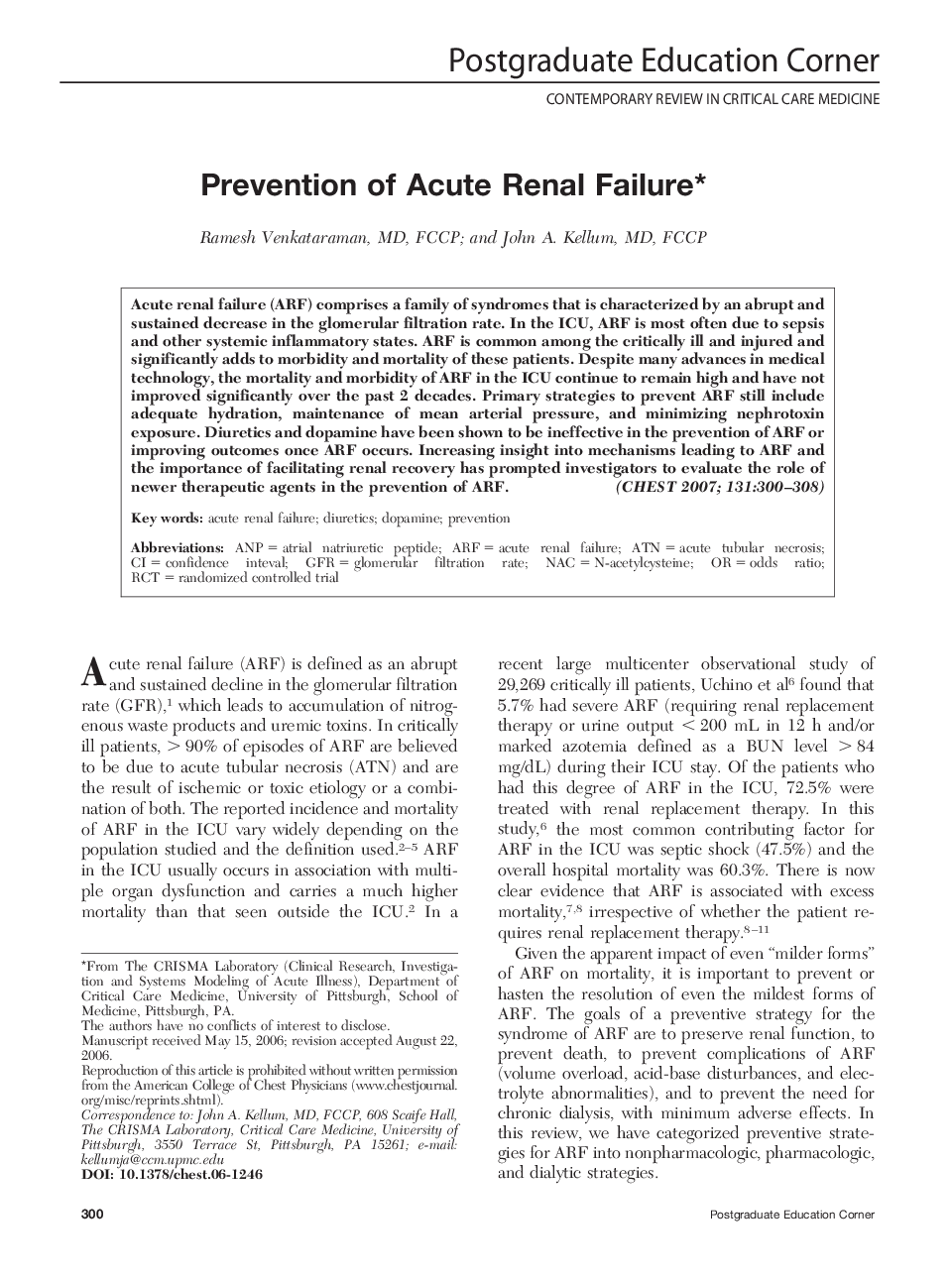 Prevention of Acute Renal Failure 