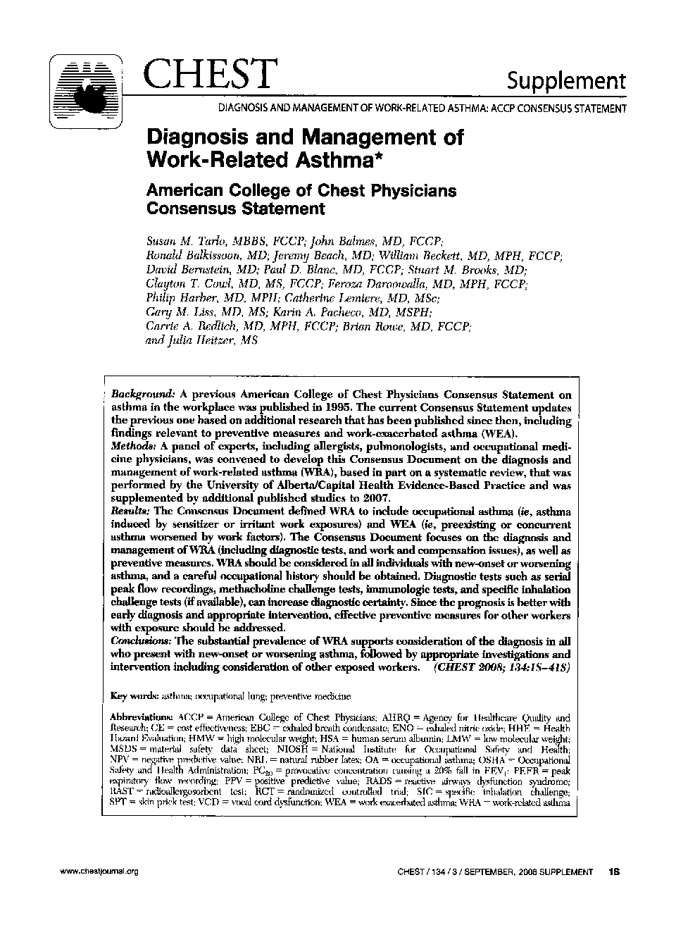 عکس صفحه اول مقاله: Diagnosis and Management of Work-Related Asthma : American College of Chest Physicians Consensus Statement Diagnosis and Management of Work-Related Asthma : American College of Chest Physicians Consensus Statement
