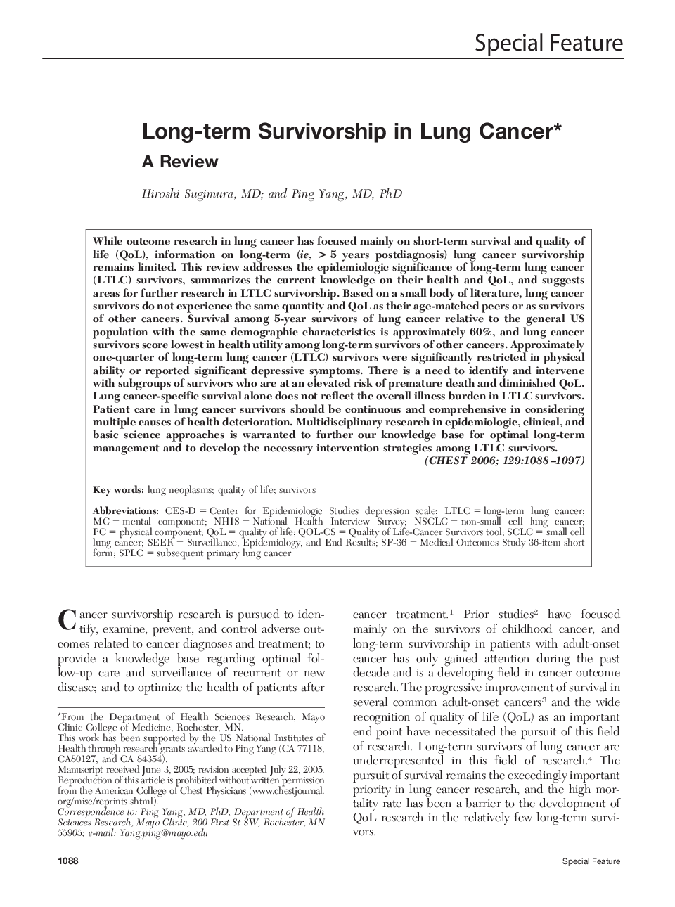 Long-term Survivorship in Lung Cancer