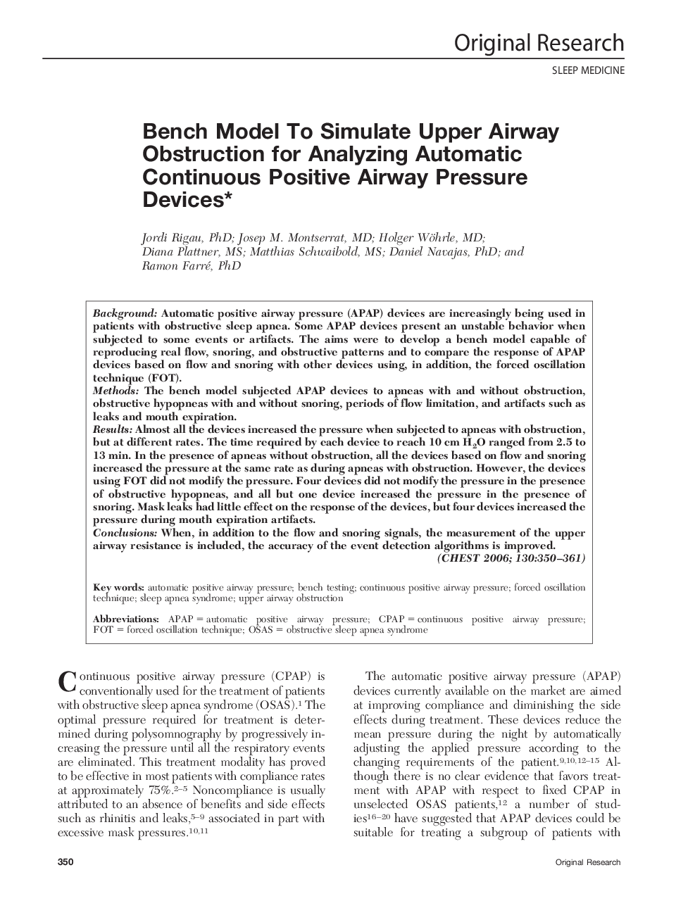 Bench Model To Simulate Upper Airway Obstruction for Analyzing Automatic Continuous Positive Airway Pressure Devices 