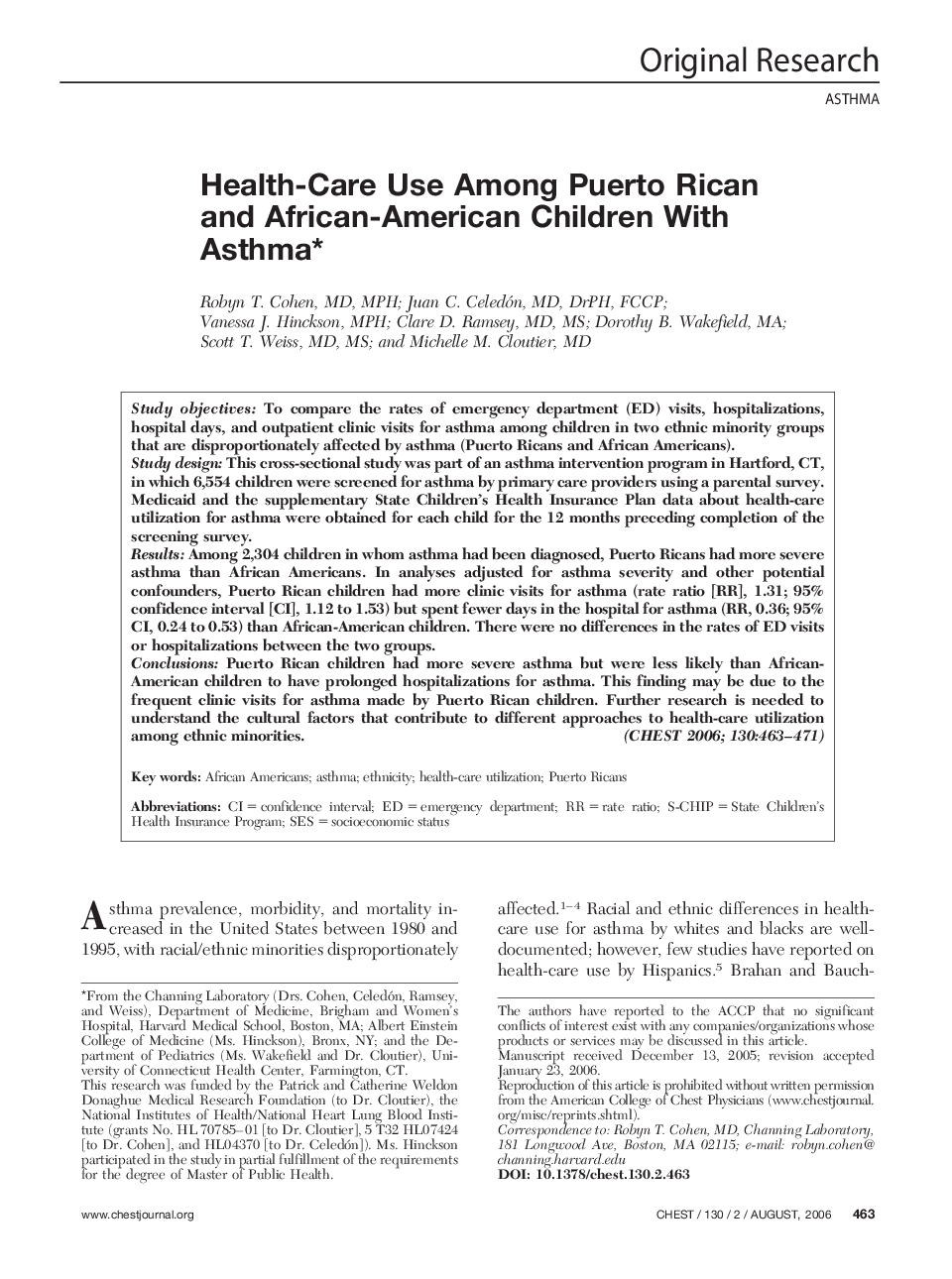 Health-Care Use Among Puerto Rican and African-American Children With Asthma 