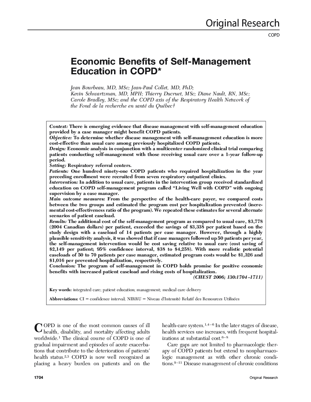 Economic Benefits of Self-Management Education in COPD 