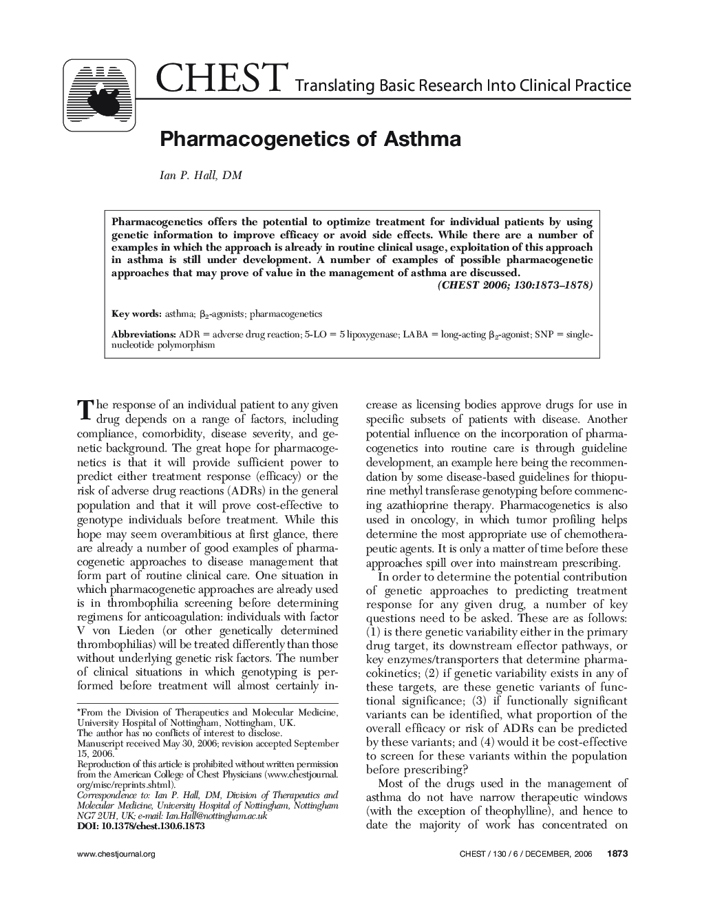 Pharmacogenetics of Asthma 
