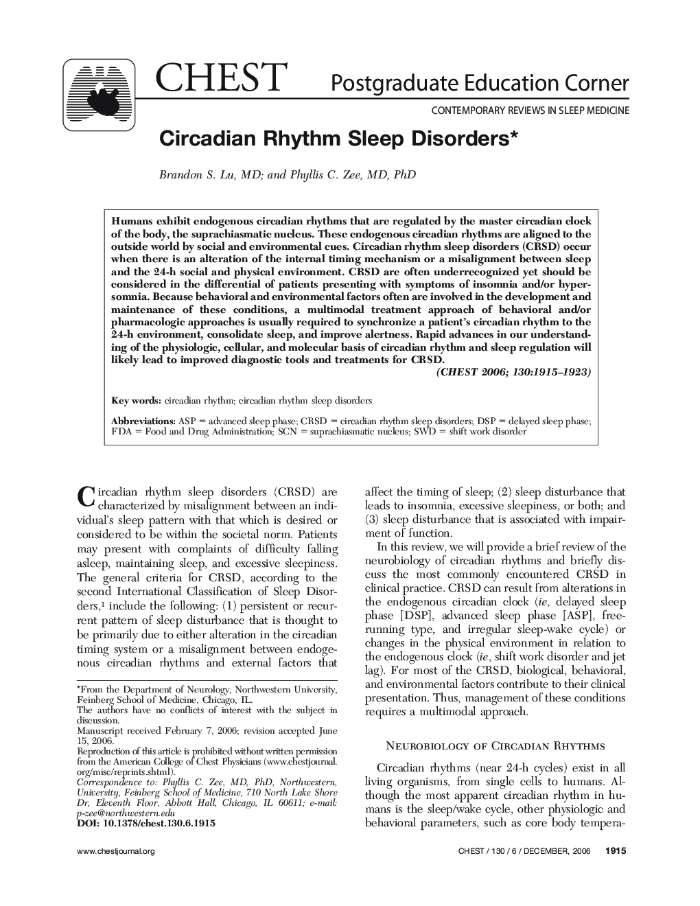 Circadian Rhythm Sleep Disorders 
