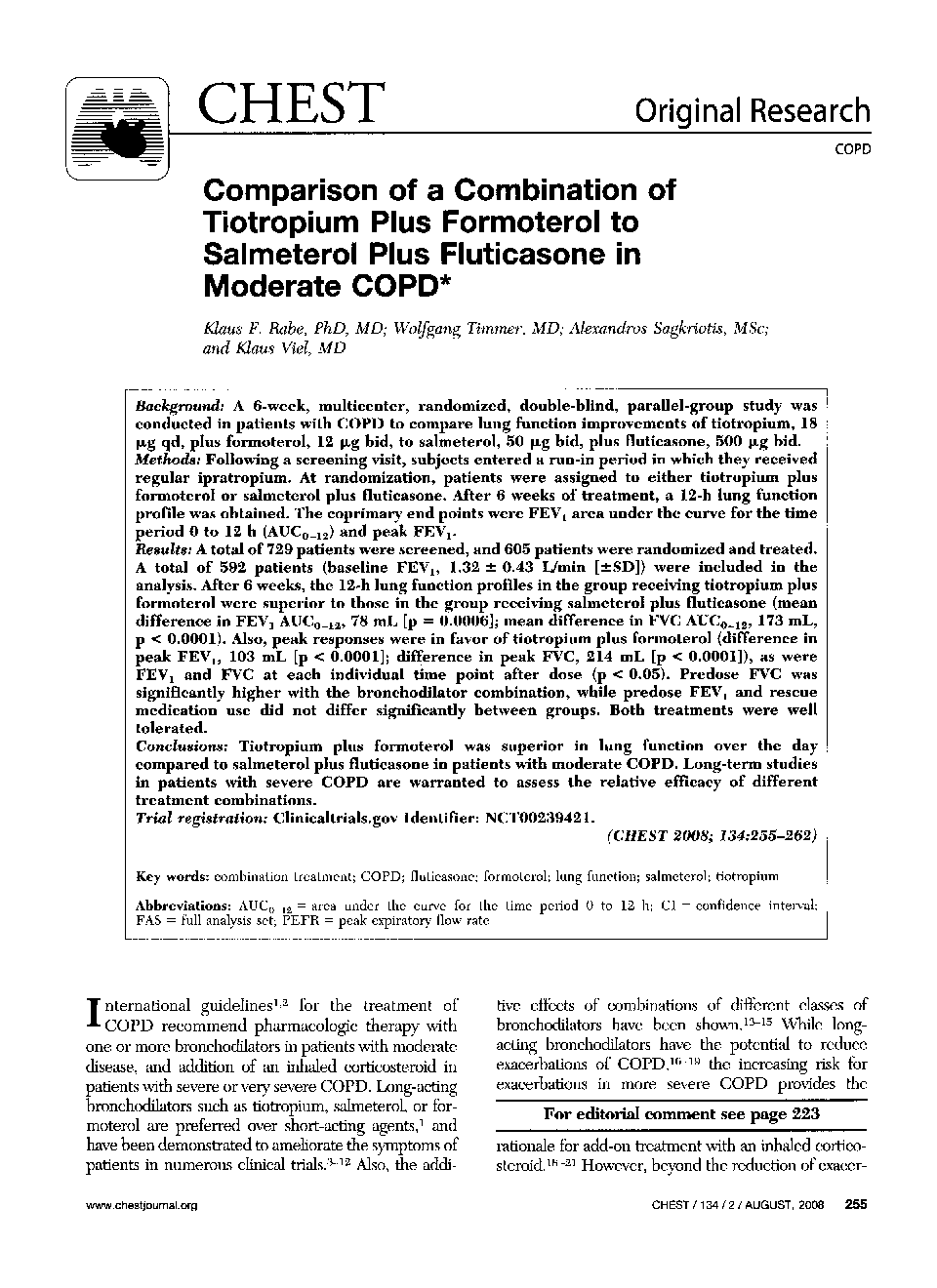 Comparison of a Combination of Tiotropium Plus Formoterol to Salmeterol Plus Fluticasone in Moderate COPD 