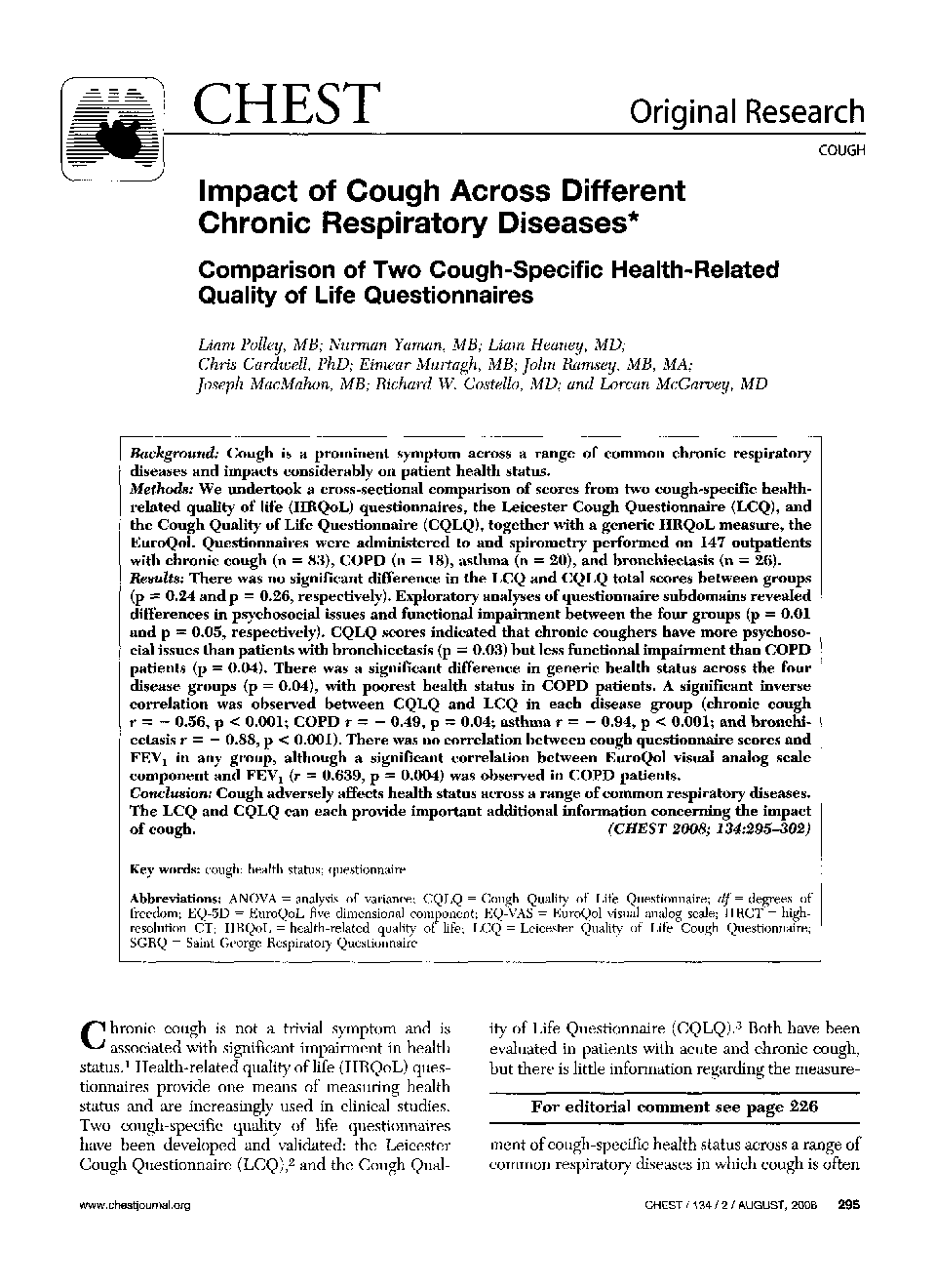 Impact of Cough Across Different Chronic Respiratory Diseases