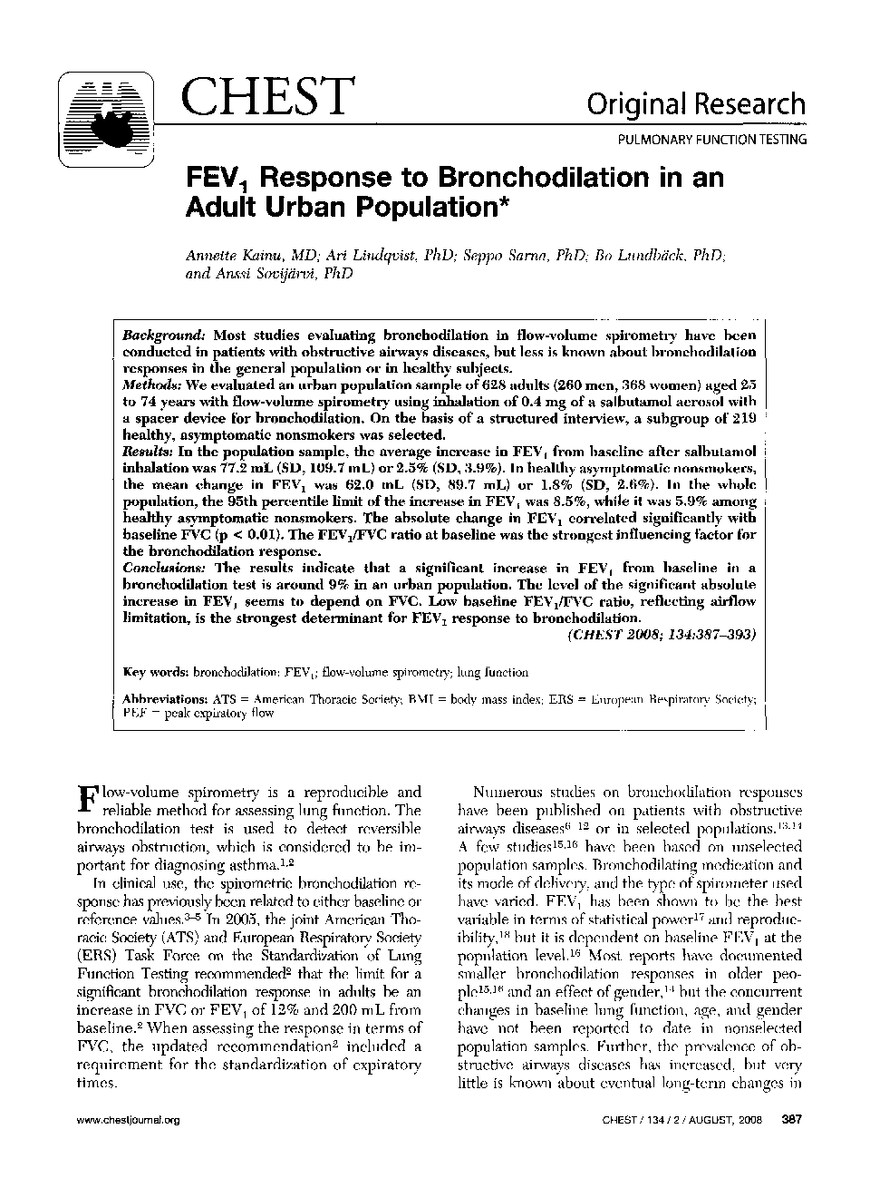 FEV1 Response to Bronchodilation in an Adult Urban Population 