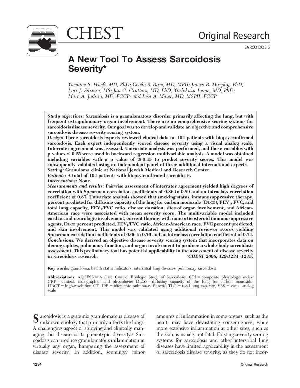 A New Tool To Assess Sarcoidosis Severity 