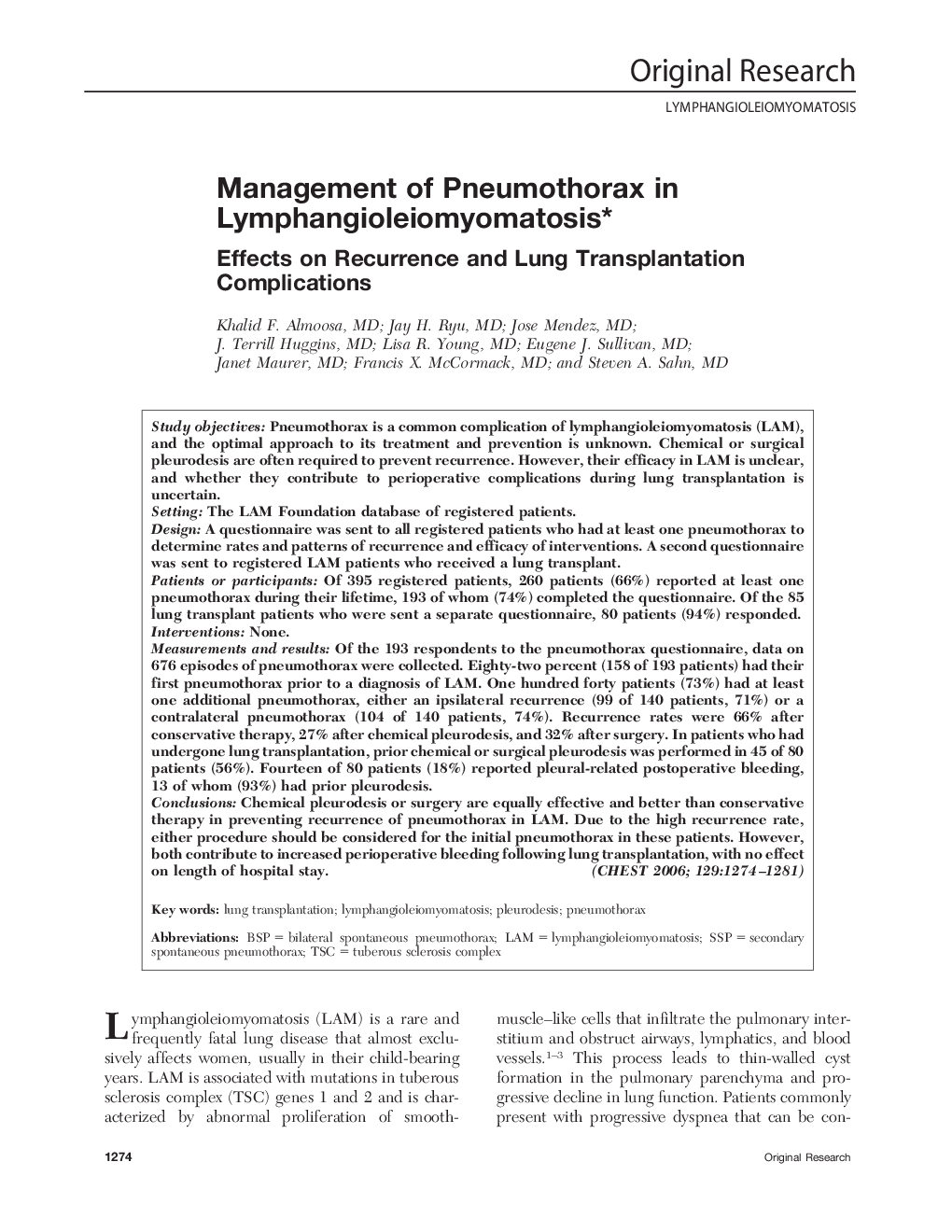 Management of Pneumothorax in Lymphangioleiomyomatosis : Effects on Recurrence and Lung Transplantation Complications