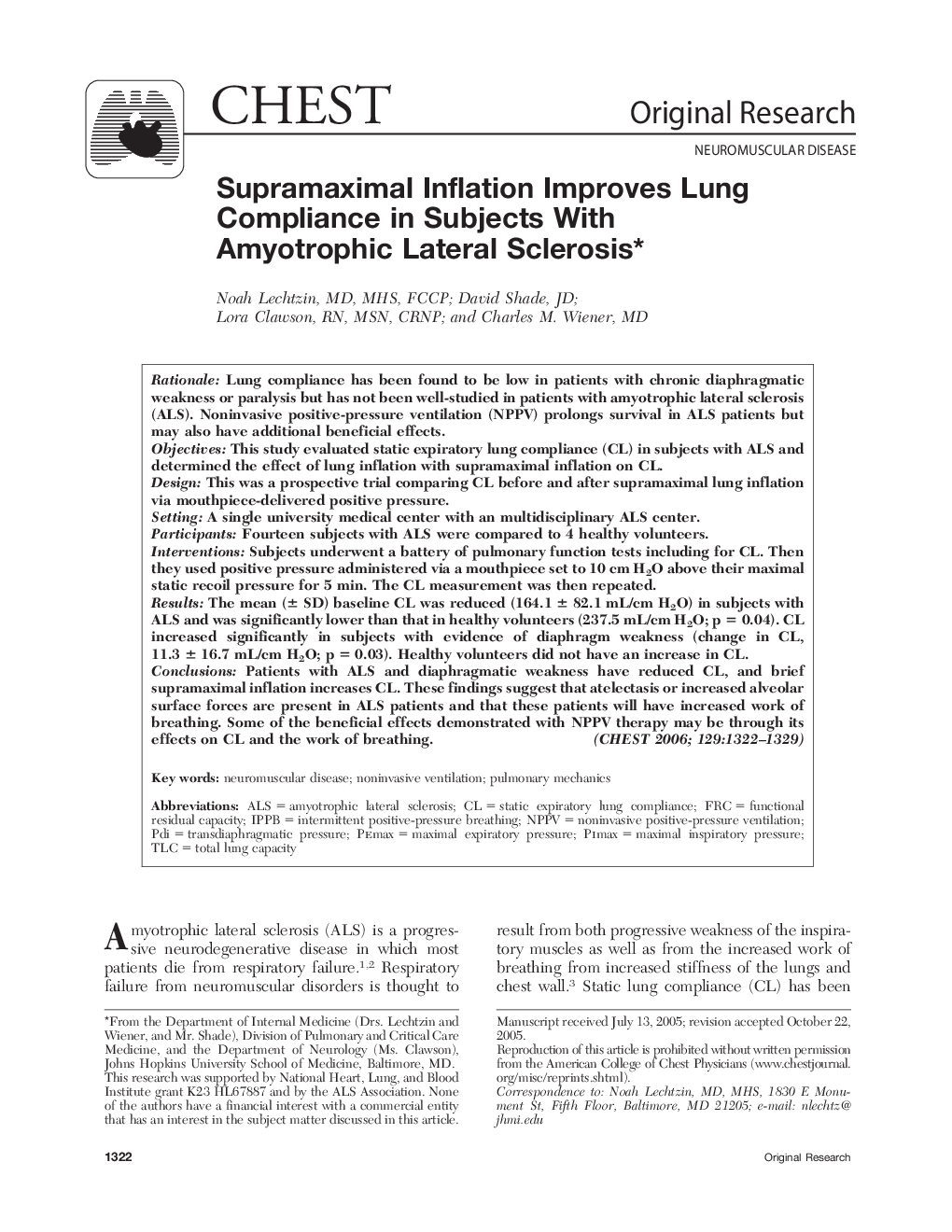 Supramaximal Inflation Improves Lung Compliance in Subjects With Amyotrophic Lateral Sclerosis 