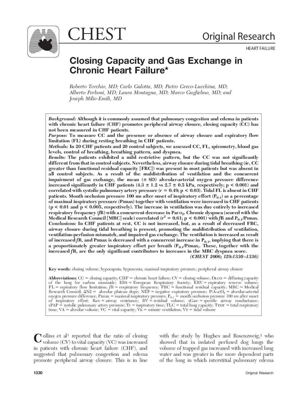 Closing Capacity and Gas Exchange in Chronic Heart Failure 