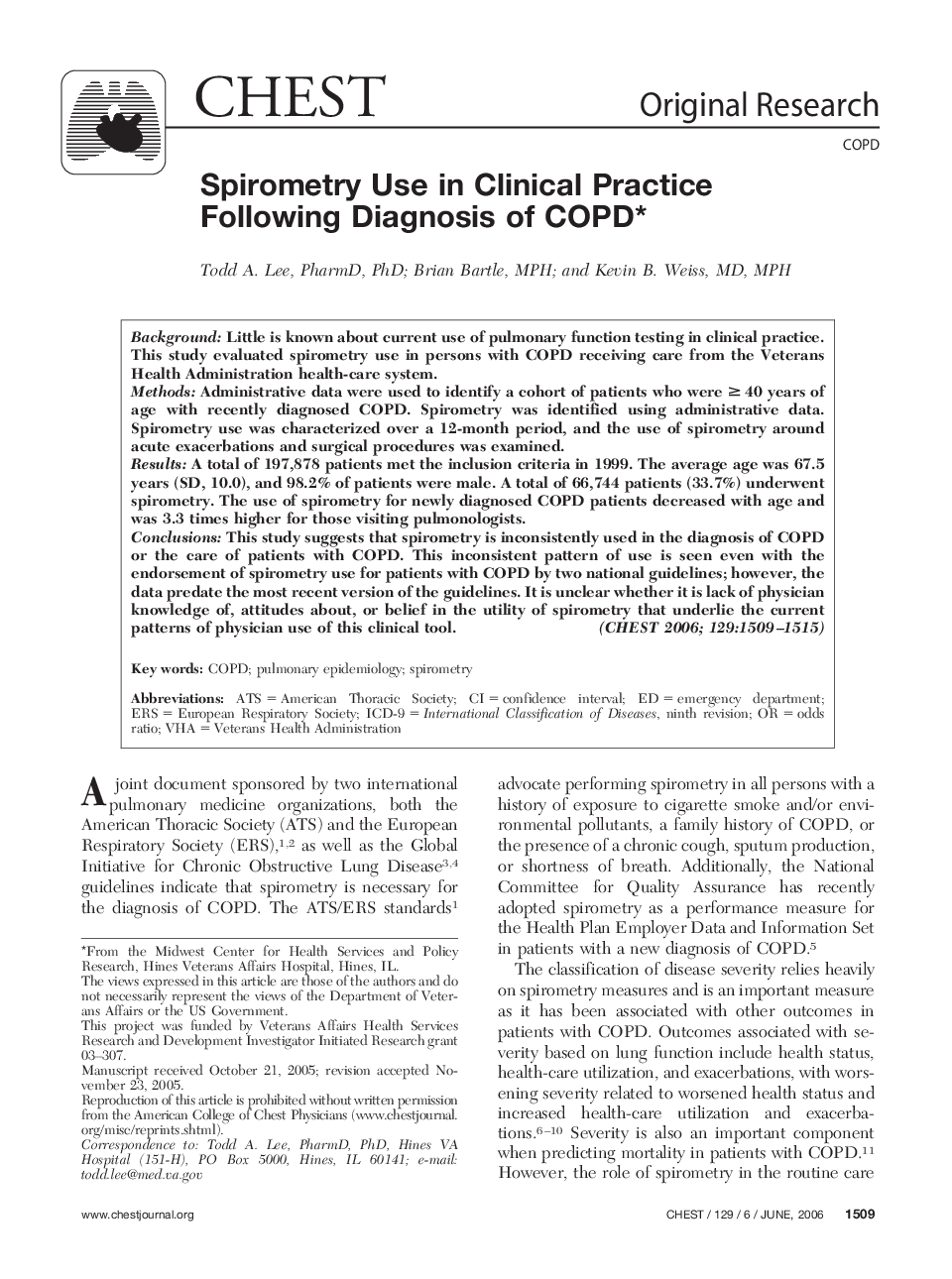 Spirometry Use in Clinical Practice Following Diagnosis of COPD 