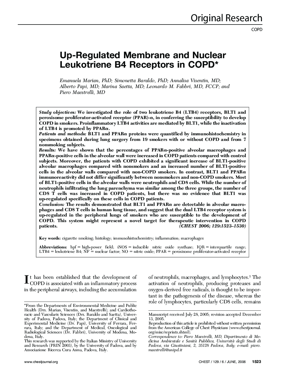 Up-Regulated Membrane and Nuclear Leukotriene B4 Receptors in COPD 