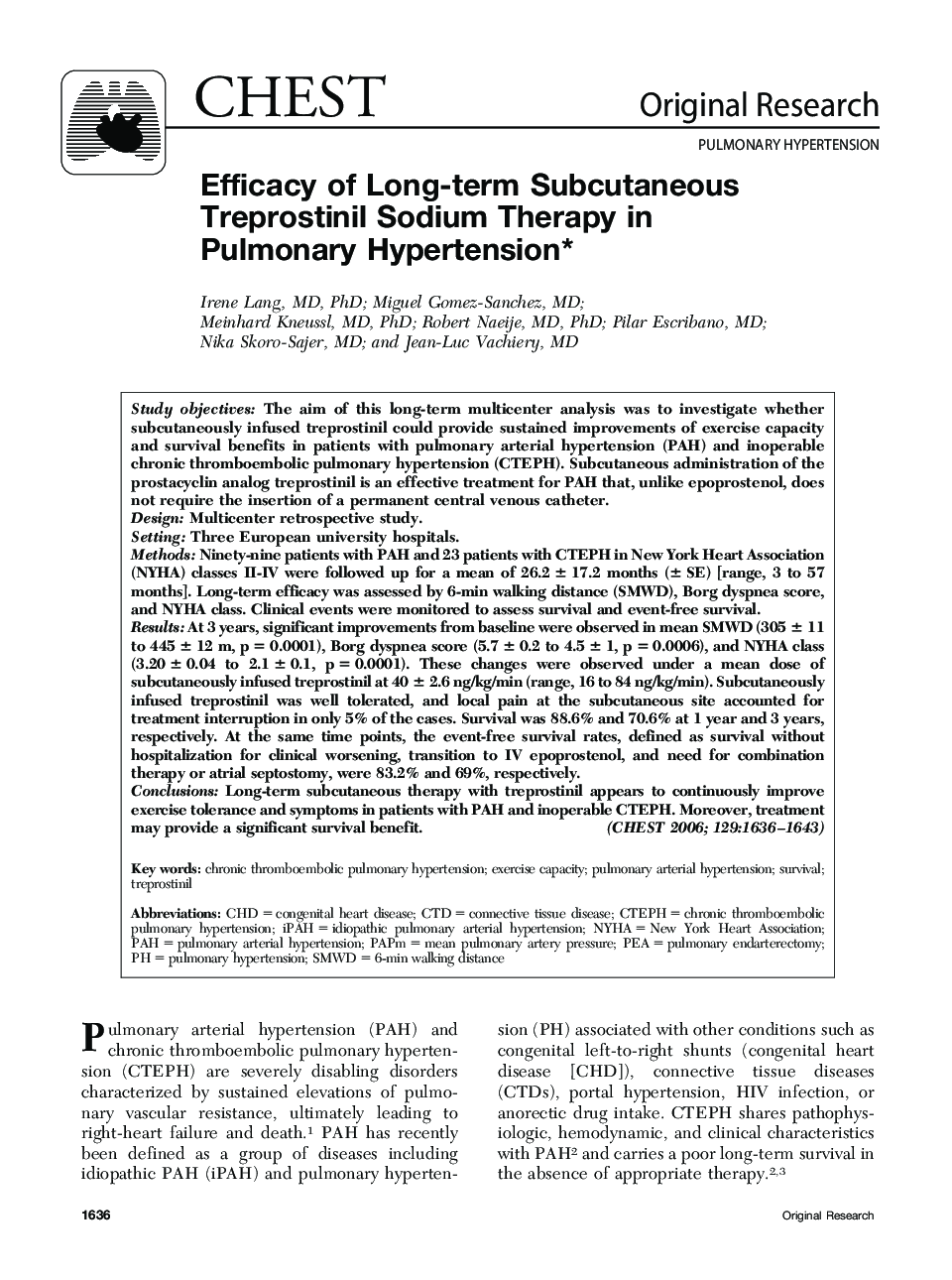 Efficacy of Long-term Subcutaneous Treprostinil Sodium Therapy in Pulmonary Hypertension 