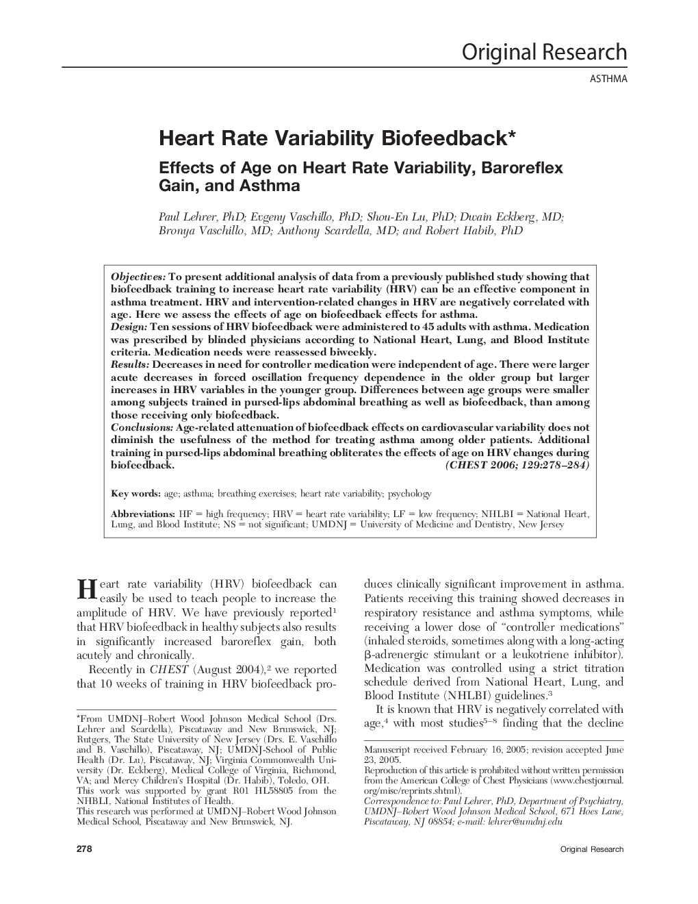 Heart Rate Variability Biofeedback : Effects of Age on Heart Rate Variability, Baroreflex Gain, and Asthma