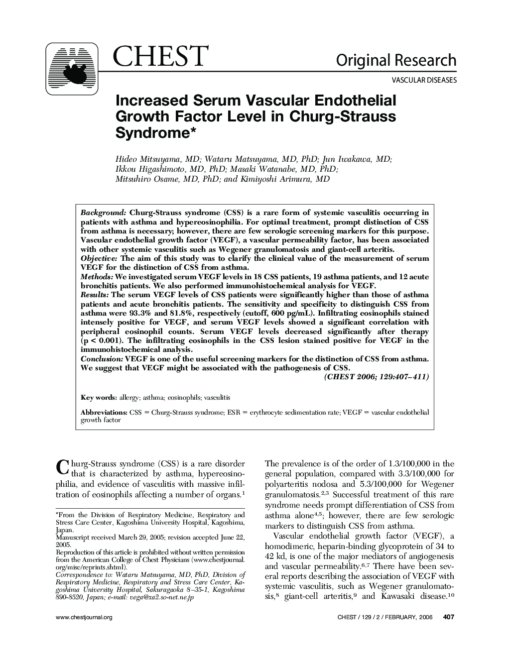 Increased Serum Vascular Endothelial Growth Factor Level in Churg-Strauss Syndrome 