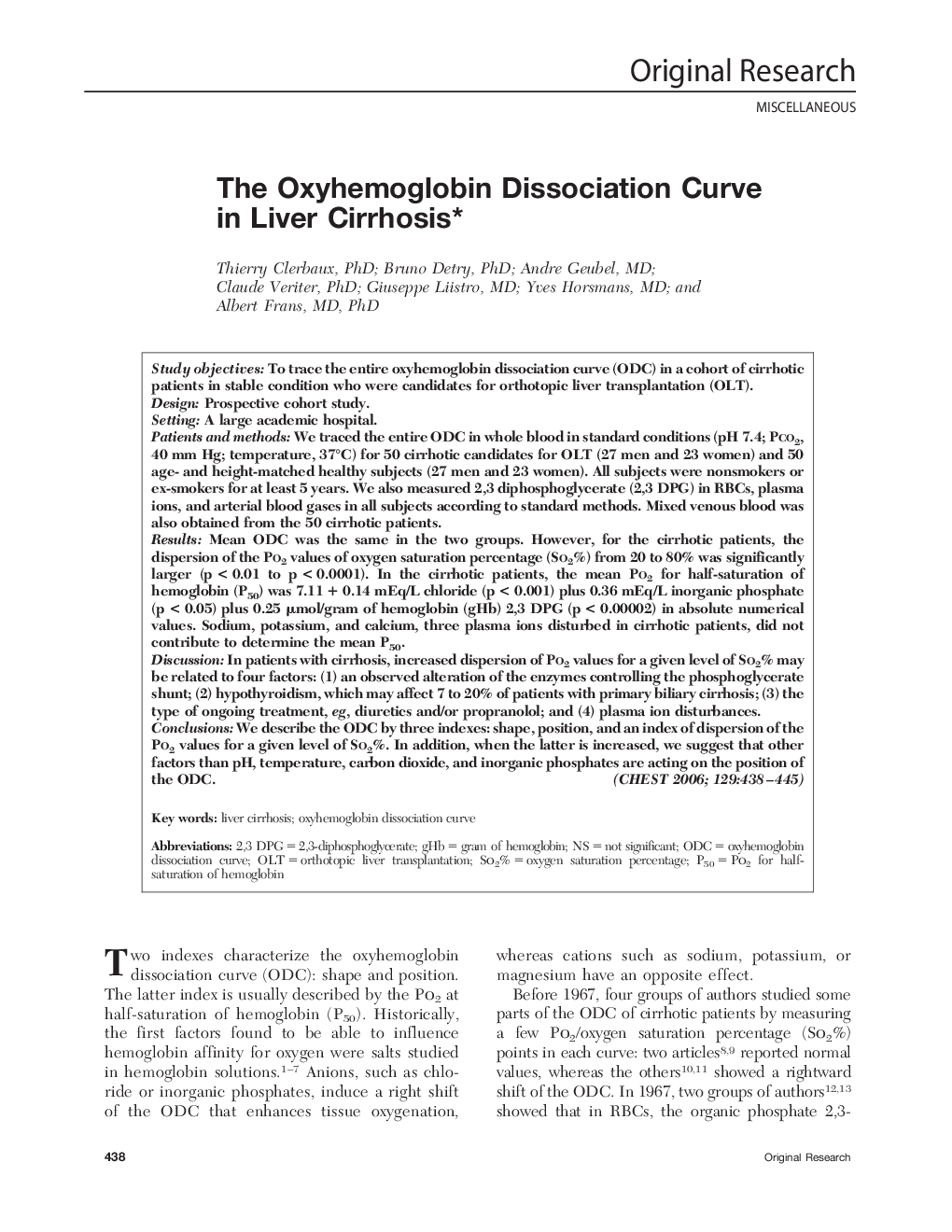 The Oxyhemoglobin Dissociation Curve in Liver Cirrhosis 