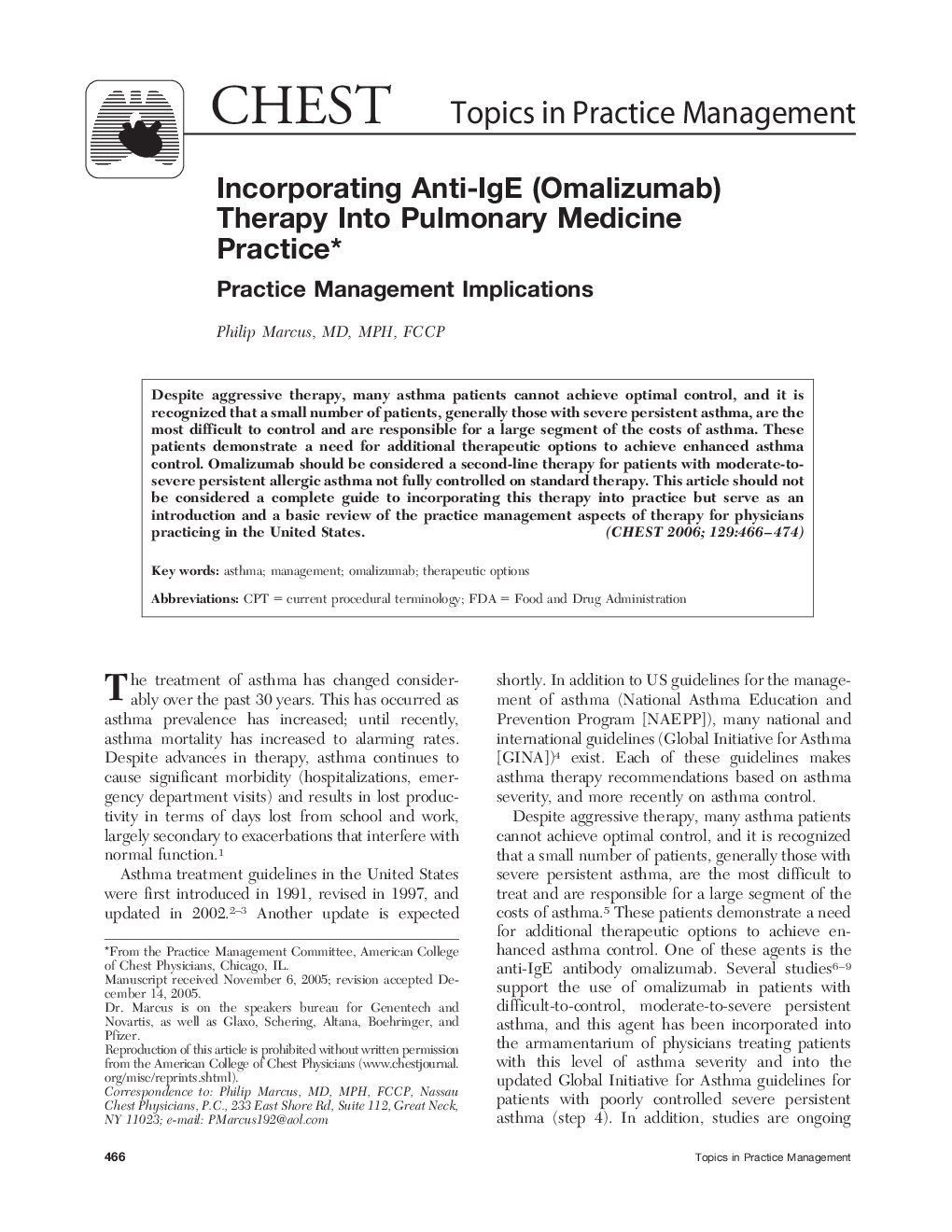 Incorporating Anti-IgE (Omalizumab) Therapy Into Pulmonary Medicine Practice : Practice Management Implications