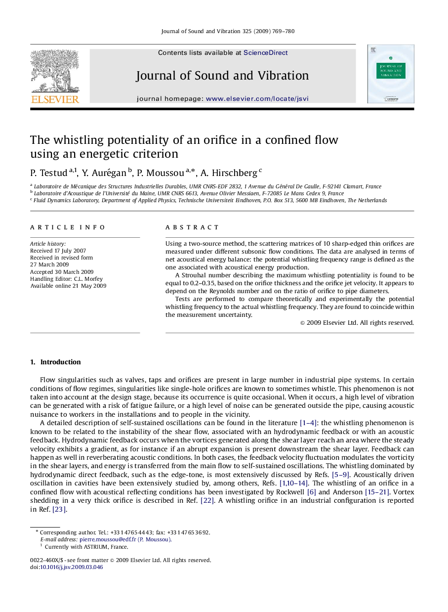 The whistling potentiality of an orifice in a confined flow using an energetic criterion