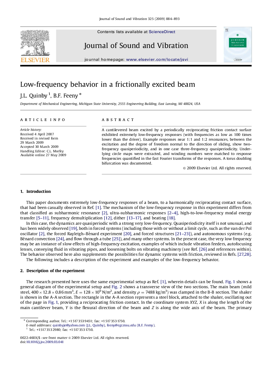 Low-frequency behavior in a frictionally excited beam