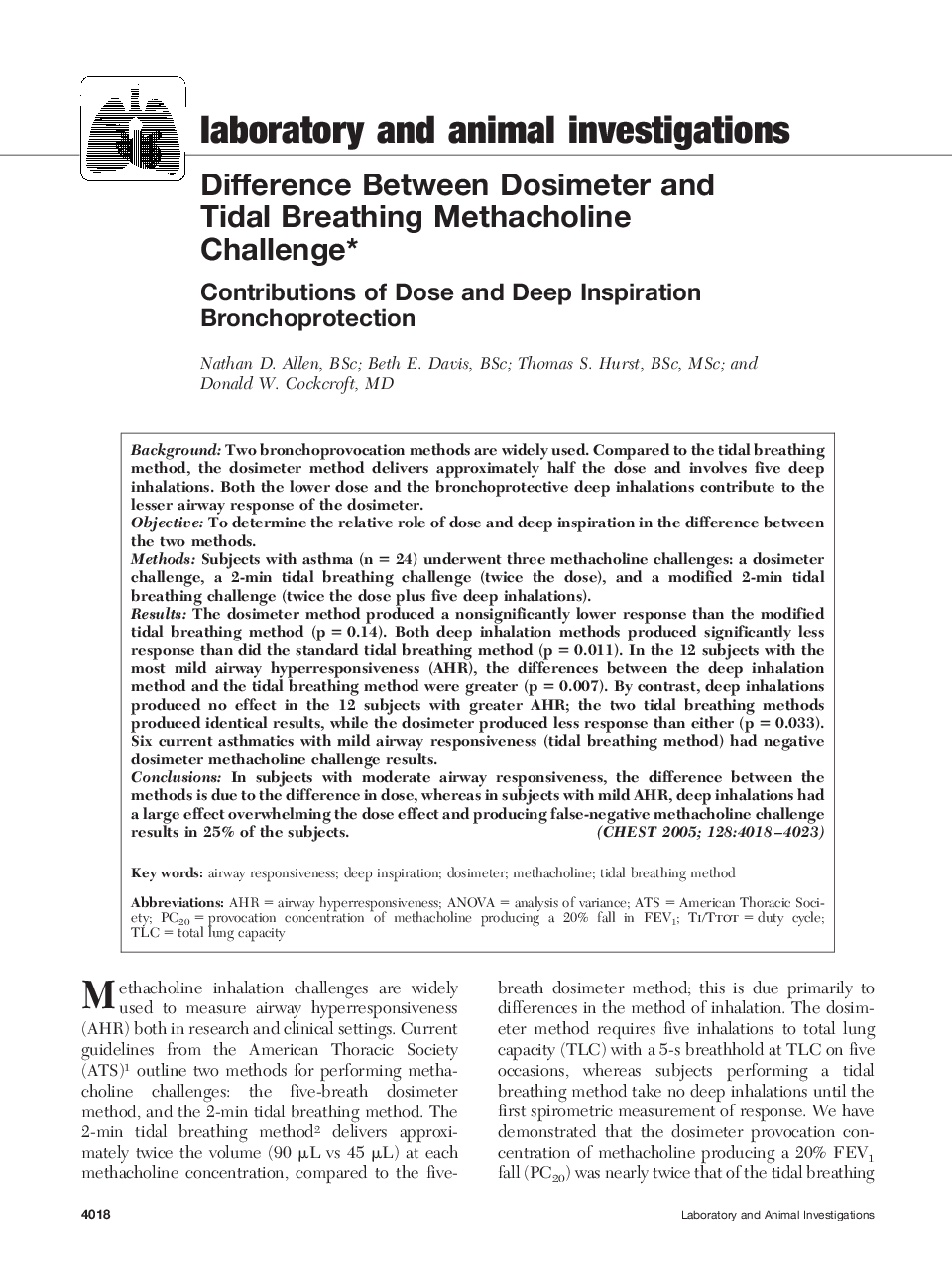 Difference Between Dosimeter and Tidal Breathing Methacholine Challenge : Contributions of Dose and Deep Inspiration Bronchoprotection