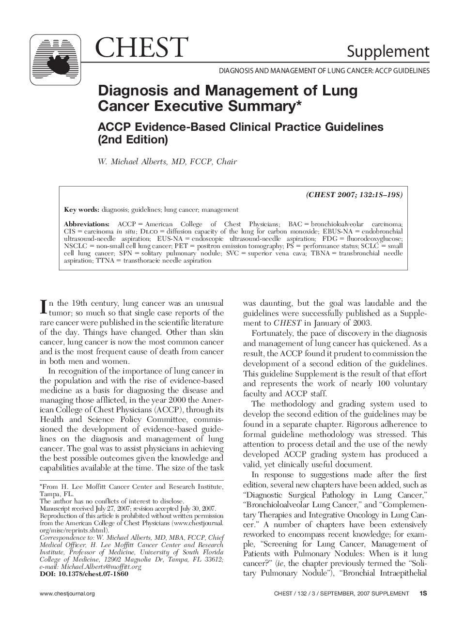 Diagnosis and Management of Lung Cancer Executive Summary