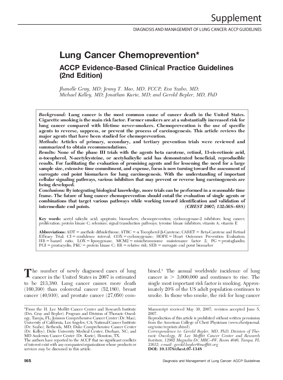 Lung Cancer Chemoprevention : ACCP Evidence-Based Clinical Practice Guidelines (2nd Edition)