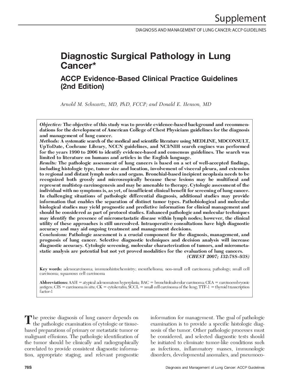 Diagnostic Surgical Pathology in Lung Cancer : ACCP Evidence-Based Clinical Practice Guidelines (2nd Edition)