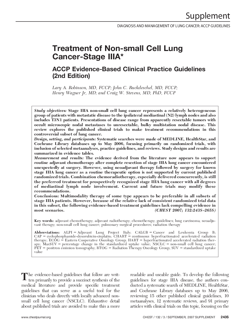 Treatment of Non-small Cell Lung Cancer-Stage IIIA : ACCP Evidence-Based Clinical Practice Guidelines (2nd Edition)