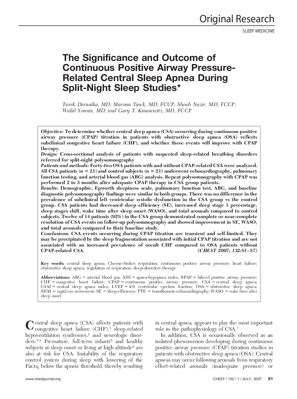 The Significance and Outcome of Continuous Positive Airway Pressure-Related Central Sleep Apnea During Split-Night Sleep Studies