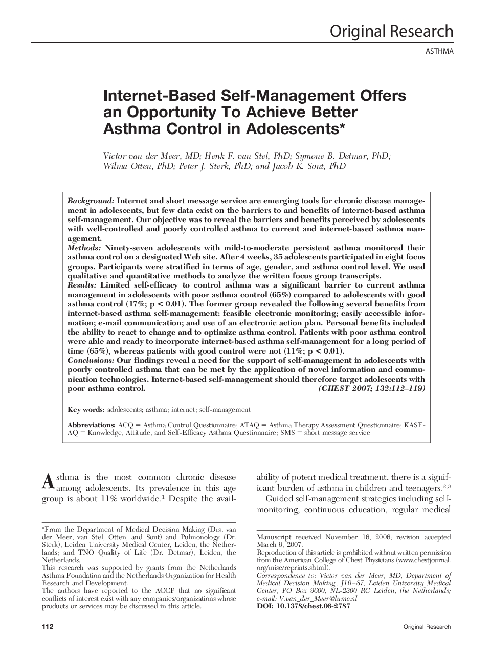 Internet-Based Self-Management Offers an Opportunity To Achieve Better Asthma Control in Adolescents 