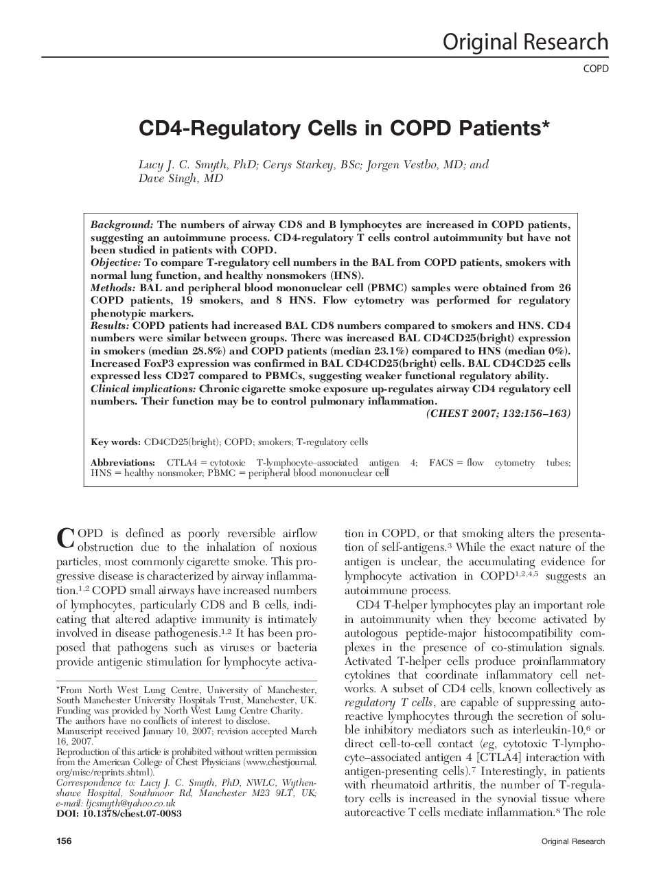 CD4-Regulatory Cells in COPD Patients 