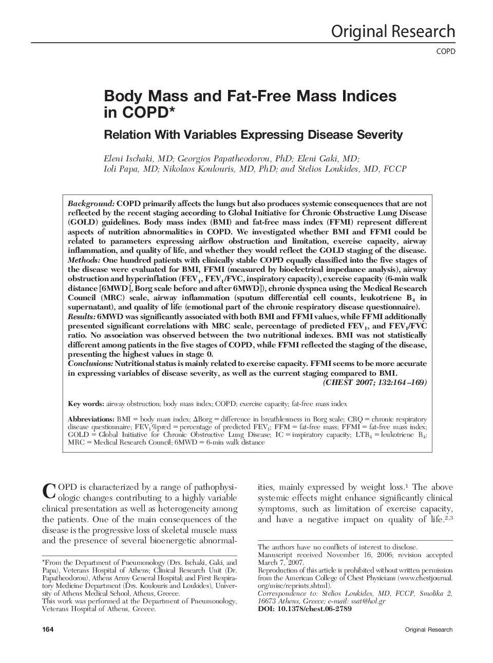 Body Mass and Fat-Free Mass Indices in COPD : Relation With Variables Expressing Disease Severity