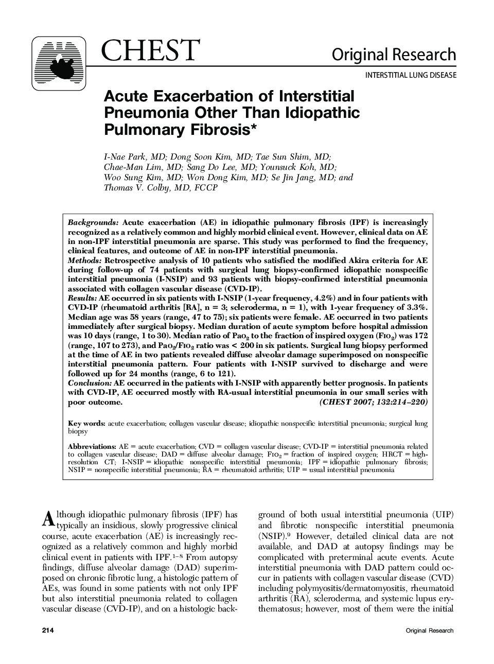 Acute Exacerbation of Interstitial Pneumonia Other Than Idiopathic Pulmonary Fibrosis 
