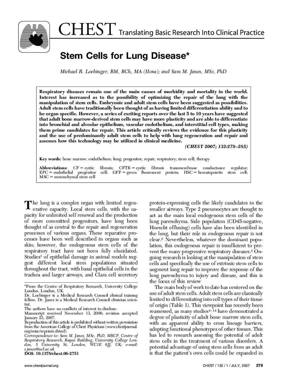 Stem Cells for Lung Disease