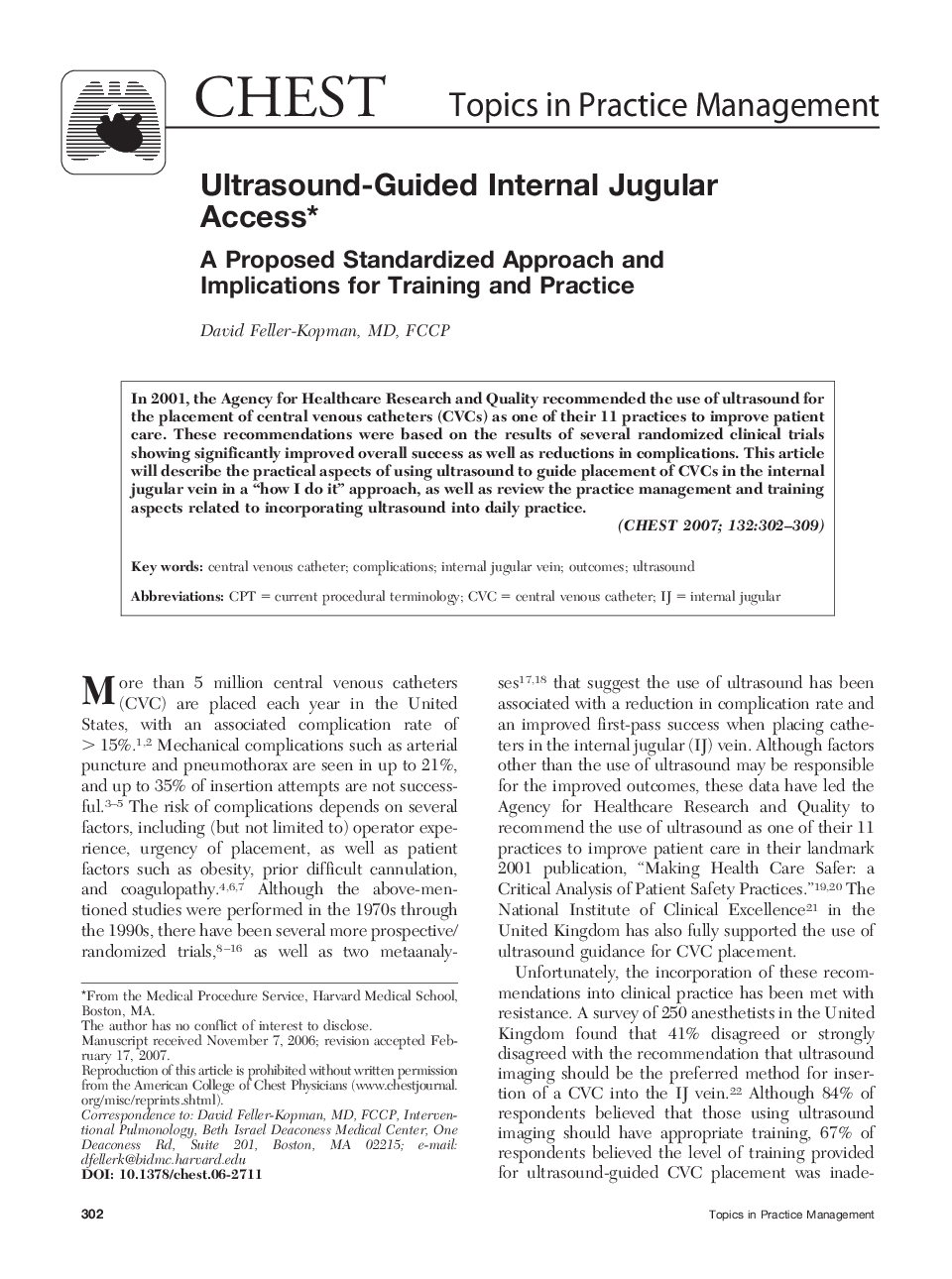 Ultrasound-Guided Internal Jugular Access : A Proposed Standardized Approach and Implications for Training and Practice