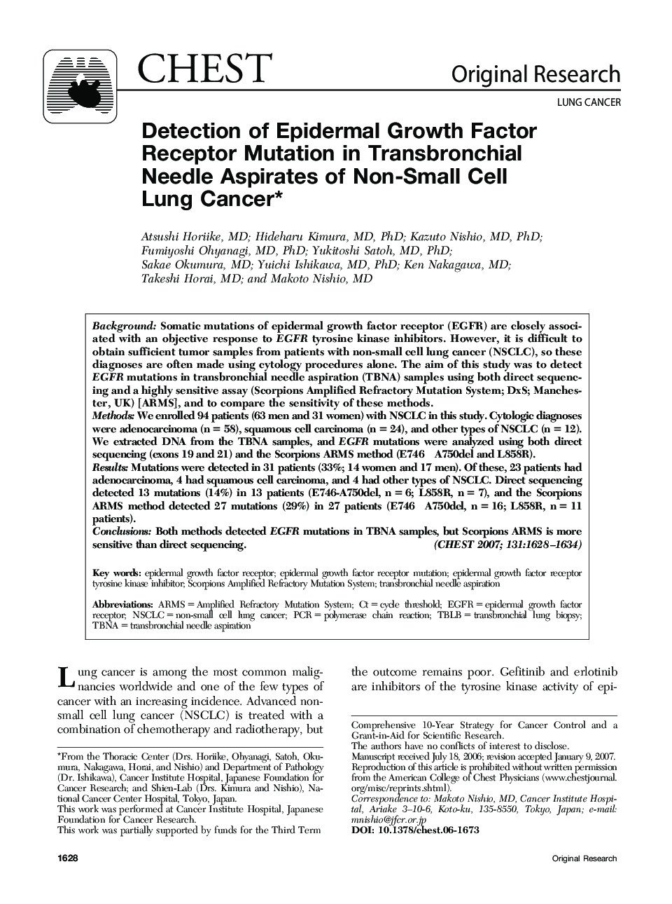 Detection of Epidermal Growth Factor Receptor Mutation in Transbronchial Needle Aspirates of Non-Small Cell Lung Cancer 